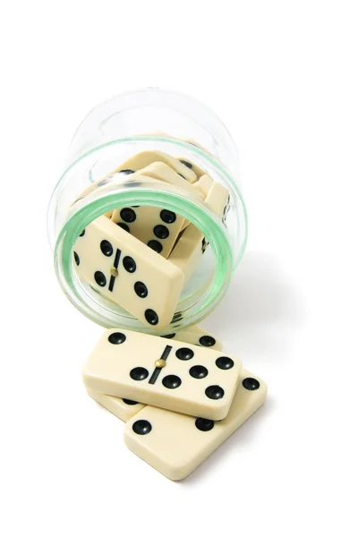 Domino's en glazen pot — Stockfoto