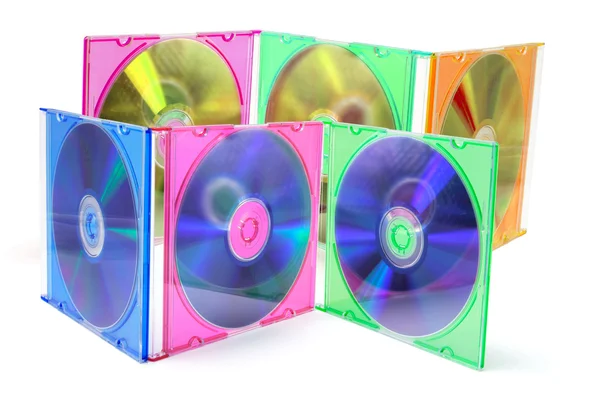 Компактные диски в пластиковых корпусах — стоковое фото