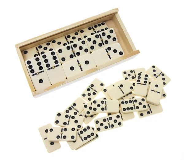 Domino v dřevěné krabici — Stock fotografie