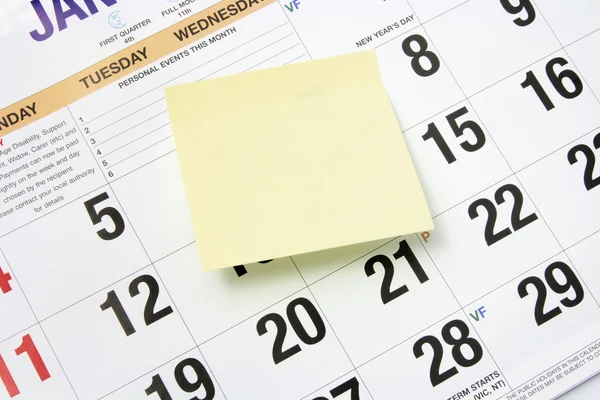 Post-It Note on Calendar — Stock Photo, Image