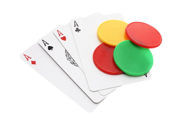 Carte Asso e Chips di Poker — Foto Stock