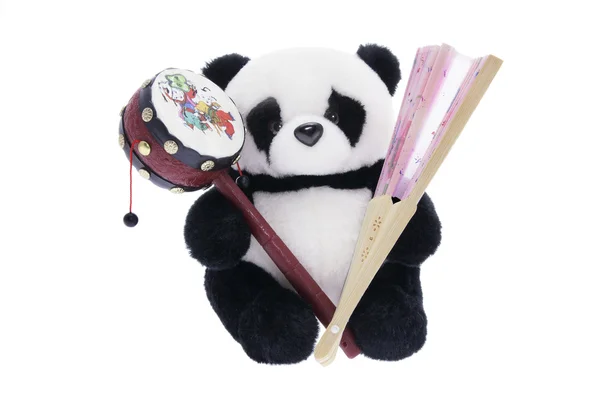 Hračka panda s ventilátorem a buben — Stock fotografie