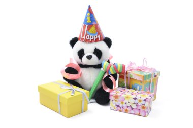 Toy Panda with Party Favors and Gift Boxes clipart