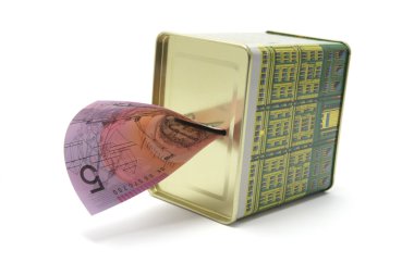 Money Box with Five-Dollar Note clipart