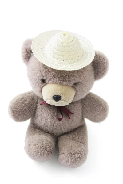 Teddy Bear Wearing Straw Hat — Stock Photo, Image