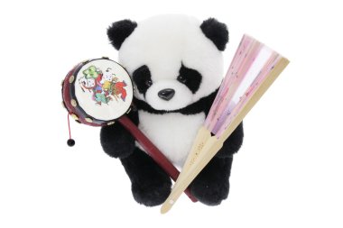 Toy Panda with Fan and Drum clipart