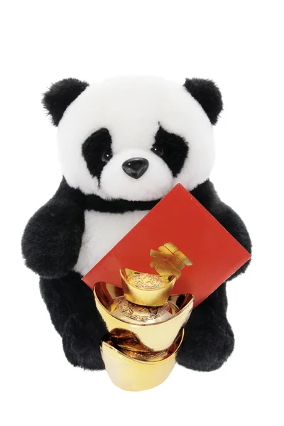 Zacht stuk speelgoed panda met Chinees Nieuwjaar decoraties — Stockfoto