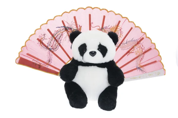 Panda de brinquedo e ventilador de papel chinês — Fotografia de Stock