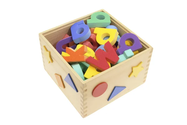 Alfabety w drewniane pudełko — Zdjęcie stockowe
