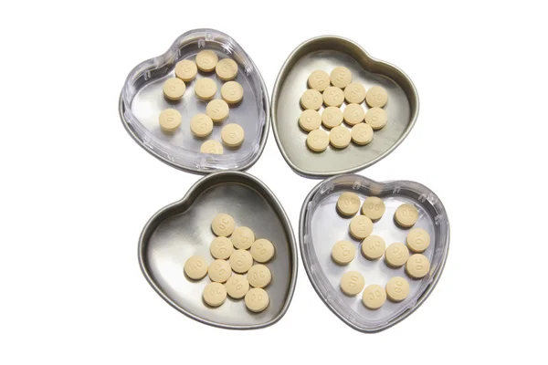 Pills in Heart-Shaped Boxes — Stock Photo, Image