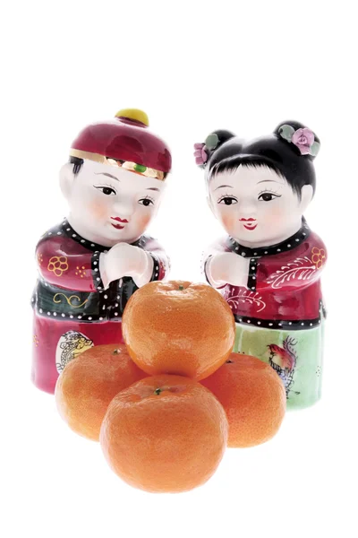 Chinese Figures and Mandarins — Stock Photo, Image