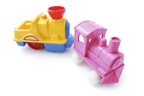 Plástico brinquedo trens — Fotografia de Stock