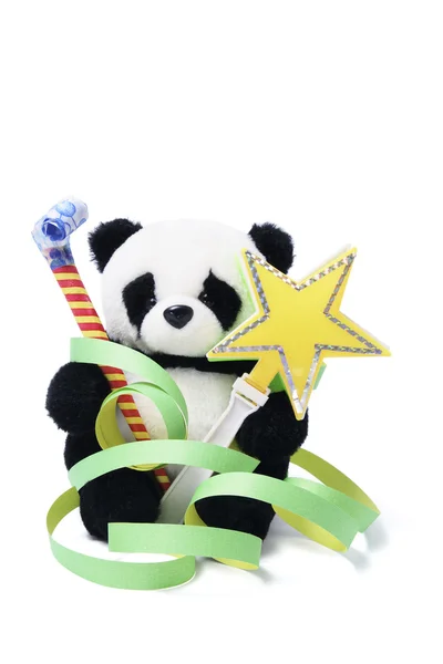 Panda jouet doux avec des faveurs de fête — Photo