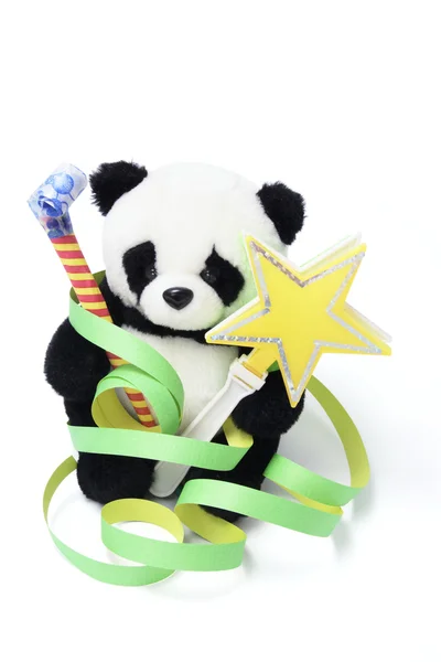 Soft Toy Panda with Party Favors — Stock Photo, Image