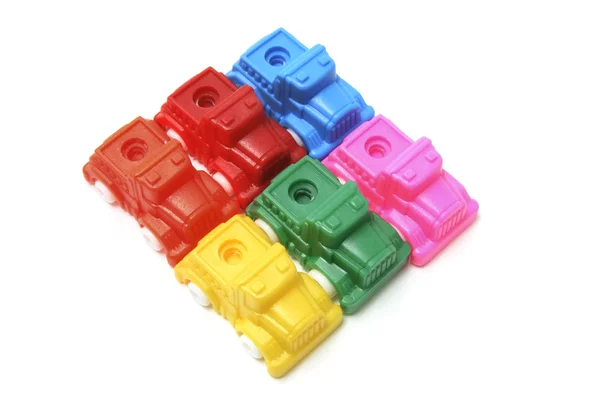 Sammlung von Spielzeugautos aus Plastik — Stockfoto