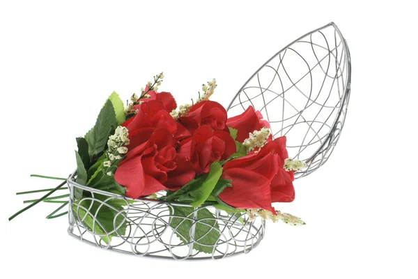 Red Roses in Heart-Shaped Metal Box — Stock Photo, Image