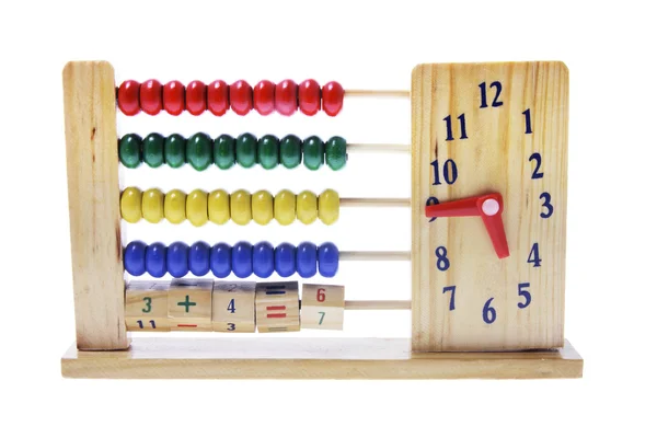 Houten kinderen abacus met klok — Stockfoto
