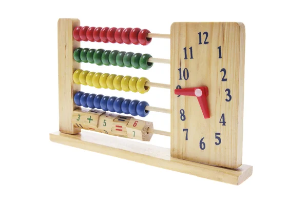 Wooden Children Abacus with Clock Royalty Free Stock Images