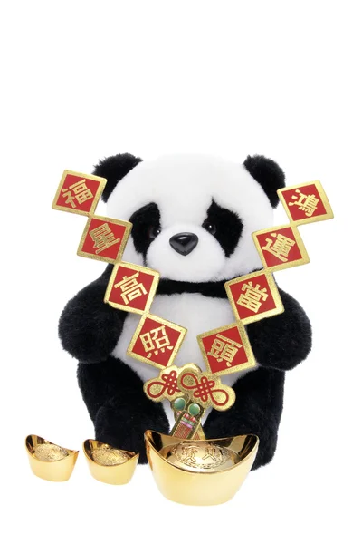 Plyšová hračka panda s dekorace čínský Nový rok — Stock fotografie