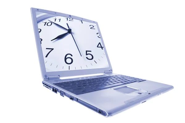 Laptop ekran üzerindeki saatli — Stok fotoğraf