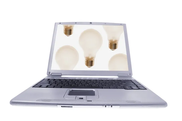 Computer Laptop with Light Bulbs Monitor — Stock Photo, Image