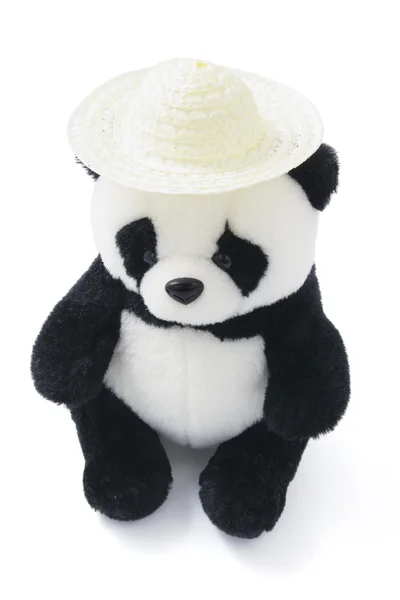 Stofftier-Panda mit Strohhut — Stockfoto
