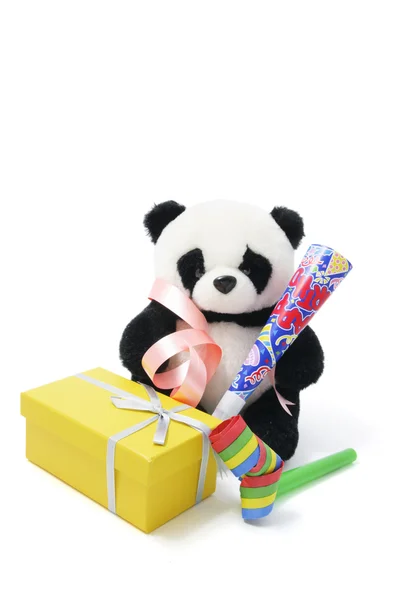 Yumuşak oyuncak panda ile iyilik parti — Stok fotoğraf