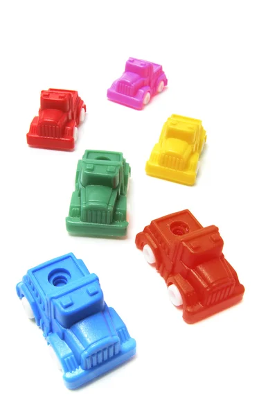 Коллекция пластиковых игрушечных автомобилей — стоковое фото