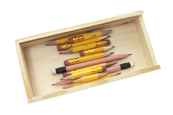 Lápis em caixa de madeira — Fotografia de Stock