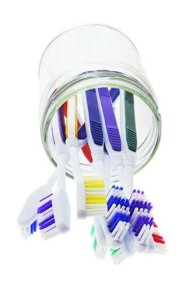Tandenborstels in glazen pot — Stockfoto