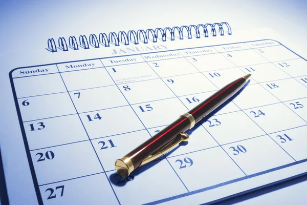 Kuličkové pero na kalendáři — Stock fotografie