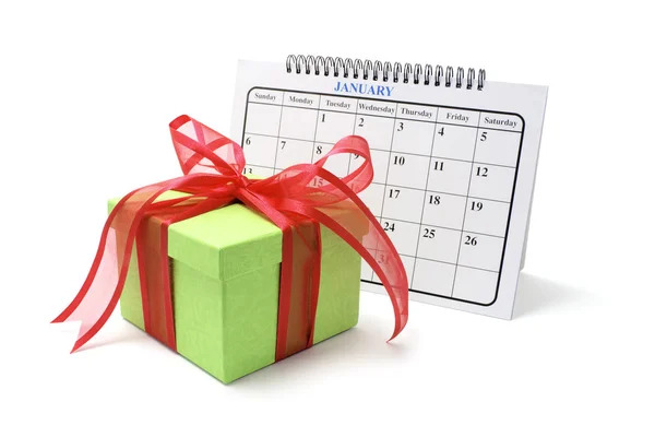 Caixa de presente e calendário — Fotografia de Stock