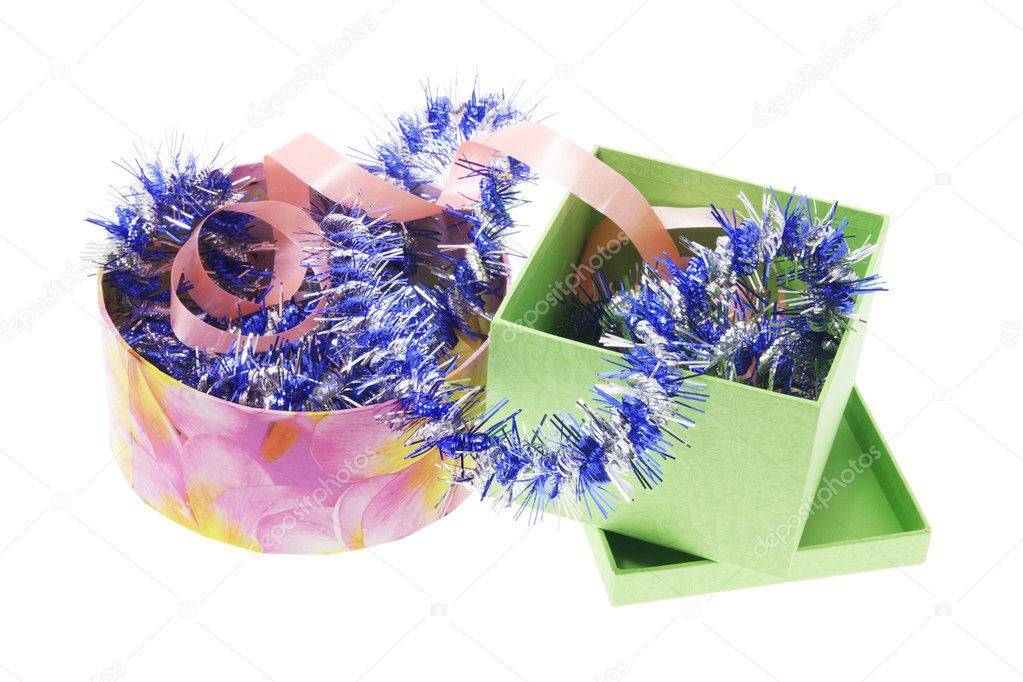 Gift Boxes with Tinsel and Curling Ribbon