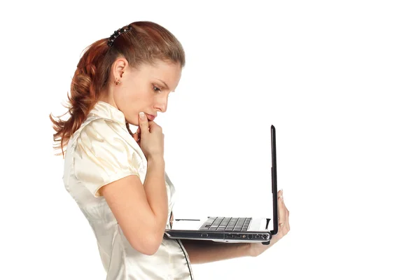 휴대용 컴퓨터와 함께 아름 다운 소녀 로열티 프리 스톡 사진
