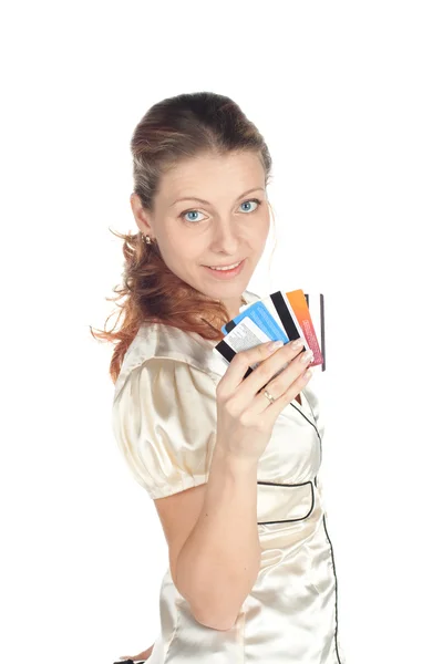 Dávat platební kartu, izolované na bílém. Stock Snímky