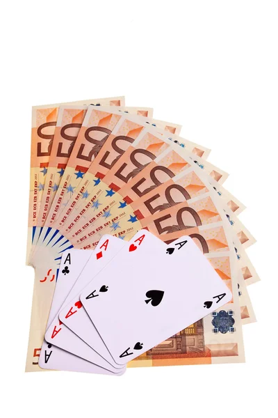 Four aces and 50 Euro banknotes. — Stock Photo, Image