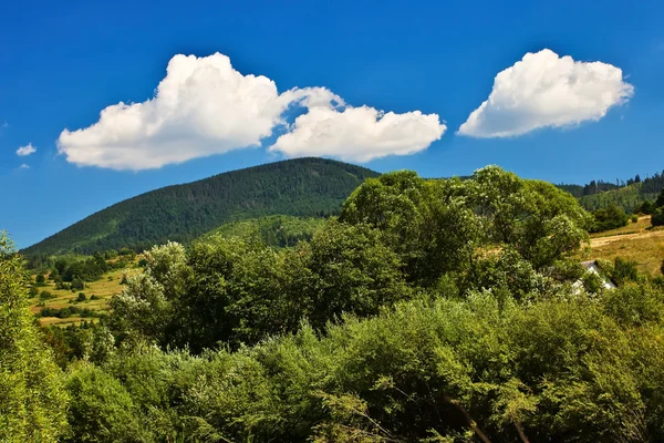 Visa blå himmel med vita moln över bergen. — Stockfoto
