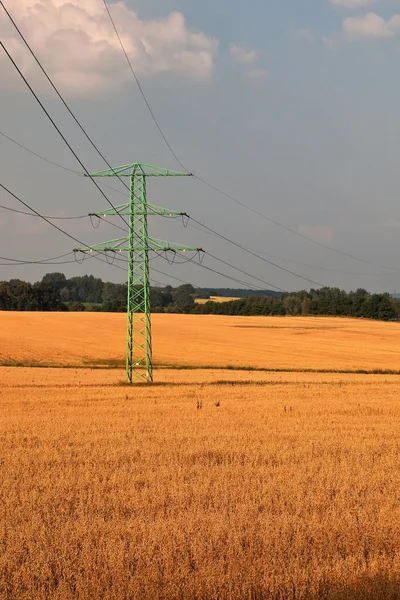 Paisagem rural e agrícola com linha eléctrica . — Fotografia de Stock