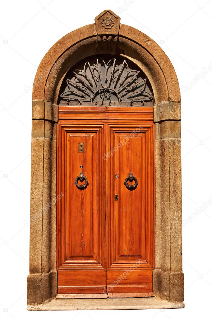 Wooden closed brown door.