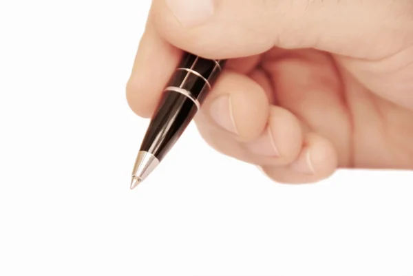 Mão de homem, escrevendo em papel branco — Fotografia de Stock