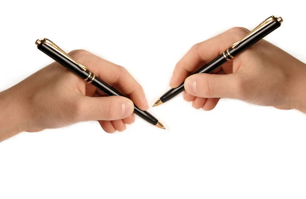 Barn skriver båda hand — Stockfoto