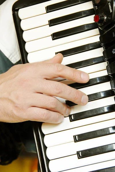 Musician hand playing accordion — Stock Photo, Image