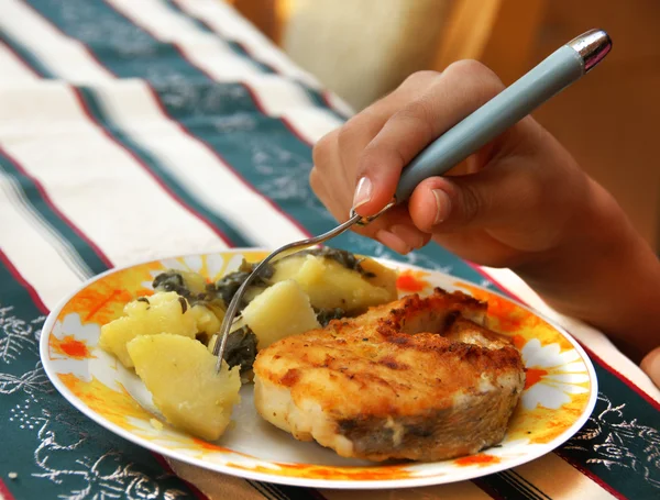Vis en aardappelen maaltijd — Stockfoto