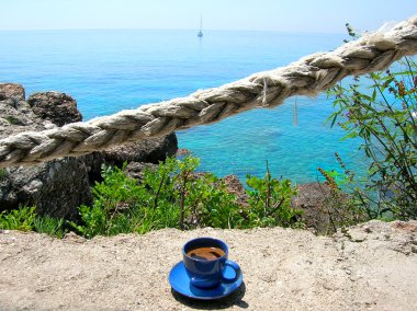 Morning coffee on terrace clipart