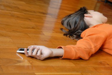 Teen girl lying on floor clipart