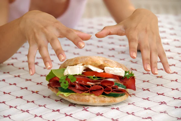 Étvágygerjesztő szendvics sonkával és sajttal — Stock Fotó