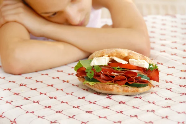 stock image Appetizing sandwich with ham and cheese