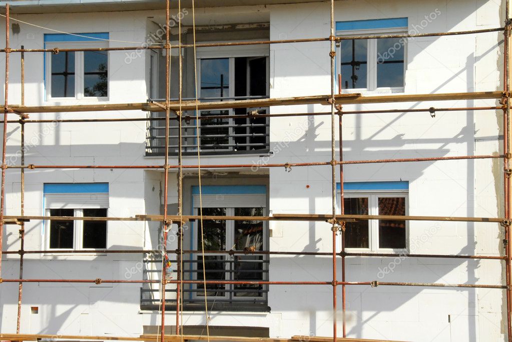 Scaffolding on building facade