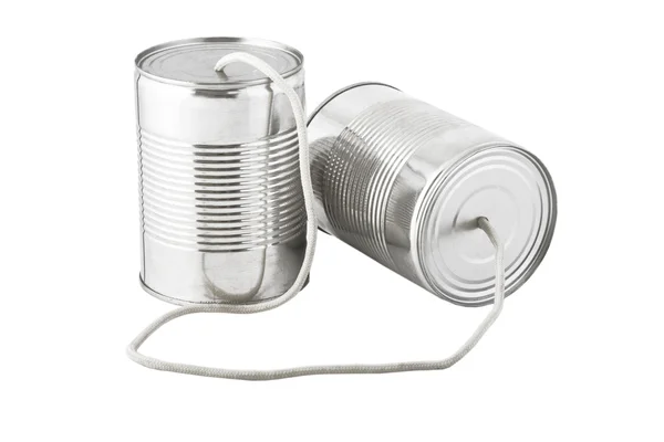 Cans telephone connected by string — Stock Photo, Image