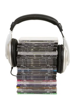 Front view of headphones and cd, dvd clipart